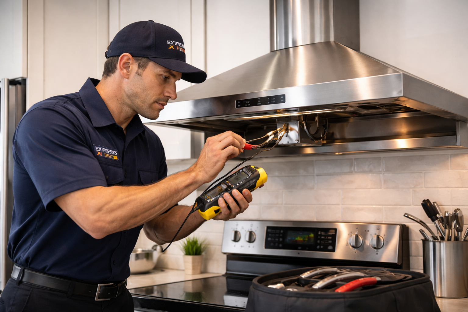 Express Xpert technician providing in-home range hood repair in South Florida