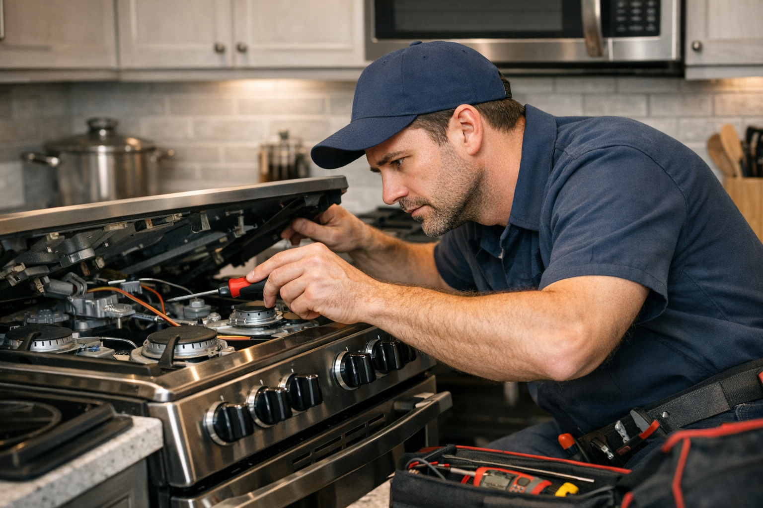 Express Xpert technician providing in-home stove repair in South Florida