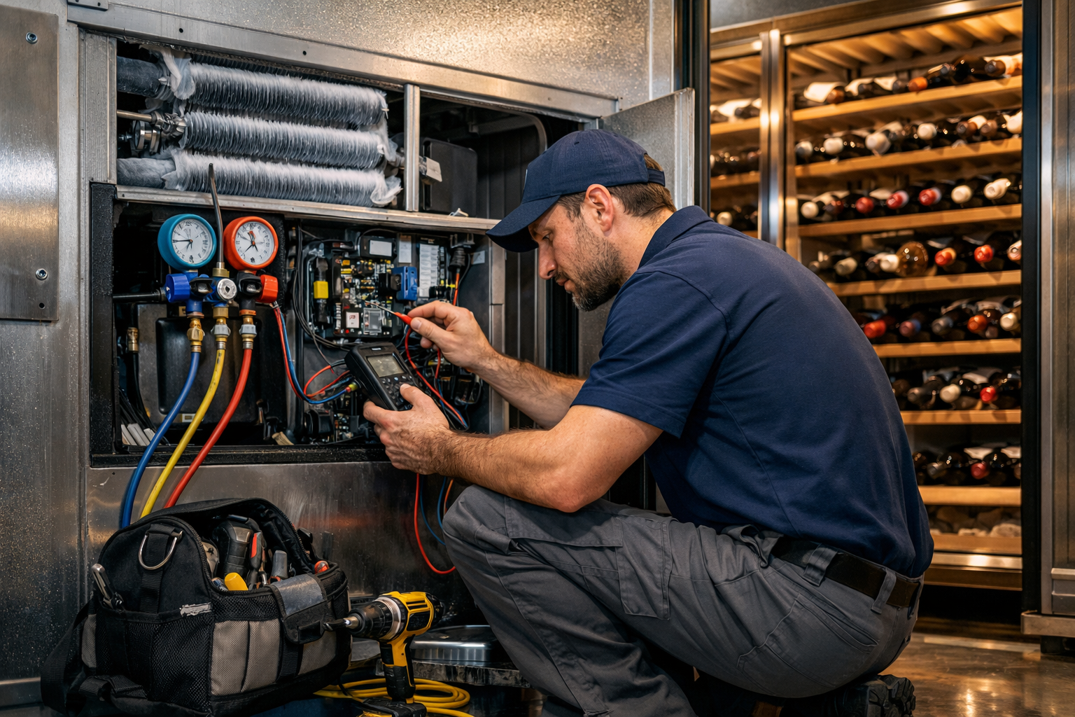 Express Xpert technician providing in-home wine cooler repair in South Florida