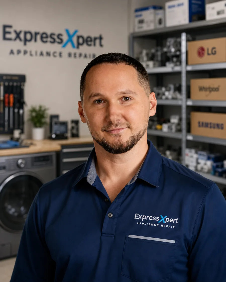 Dmitriy Sukhov, founder of Express Xpert Appliance Repair, at the South Florida service center