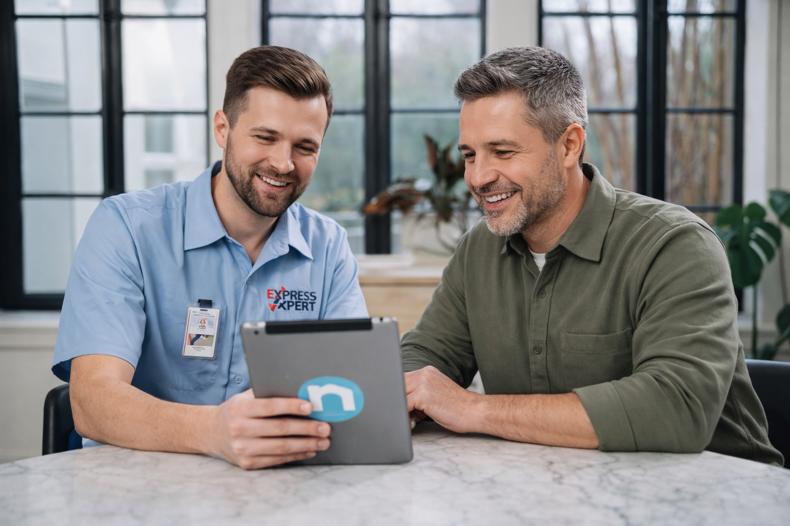 Certified appliance repair technician consulting with South Florida homeowner about same-day repair service